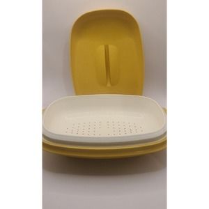 TUPPERWARE MICROWAVE STEAMER W/DIVIDER HARVEST GOLD YELLOW 1273 Vintage